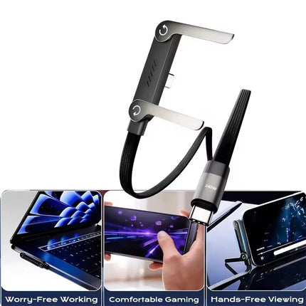 2 in 1 Cable PD240W Type C To Type C Fast Charging Foldable Bracket Cable Built-in Desktop Holder Wire For iPhone Samsung Xiaomi