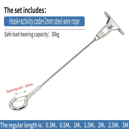 2mm Adjustable Steel Cable Suspension Kit, Heavy-Duty Hook for Steel Wire Rope Capable of Bearing 30kg, Extendable Clothesline