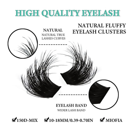MIOFIA Thick Fluffy Lashes Clusters 150D 100D 80D 50D Natural Lash Clusters 3D Faux Mink Lashes DIY Eyelash Extension Makeup