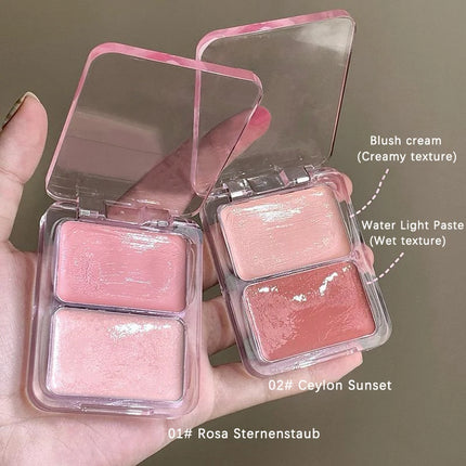 Two-color jelly glow blush, milk peach pink apricot red gem rouge Korean makeup, cream texture, low saturation brightening