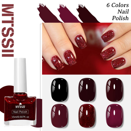 6pc 15ml Red Water-Based Peel Off Nail Polish Set Air Dry Easy to Apply Long Lasting Nail Art Manicure Vernis DIY for Home Salon