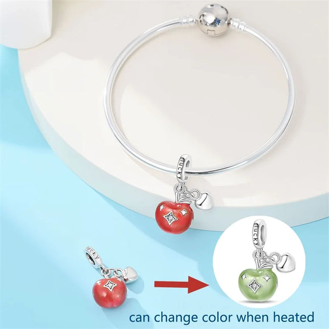 Red Series 925 Sterling Silver Camera Apple Heart-Shaped Koi Firecracker God Wealth Charm Fit DIY Bracelet Necklace Party Gifts