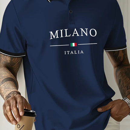 The 2025 summer new men's POLO shirt features a casual fashionable comfortable and breathable 3D letter pattern print