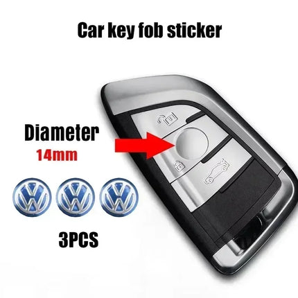 3PCS Car Metal Emblem Stickers Auto Remote Key Logo For Volkswagen VW GTI Rline Passat Golf Polo Touareg Jetta Tiguan 14mm