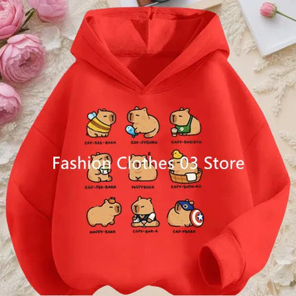Fall and Winter Outdoor Leisure Sports Children's Hooded Sweatshirt Cartoon Fun Capybara Cute Print Boys and Girls Soft Hoodie
