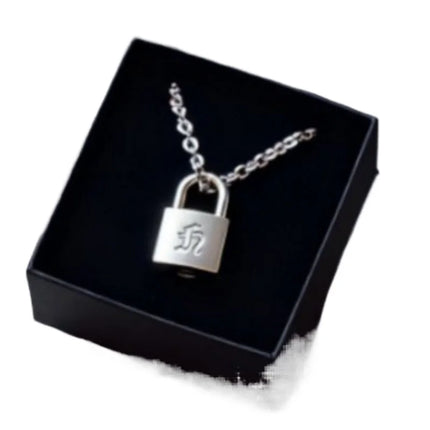 Smooth Matte Finish Metal Lock Necklace Same As Huang Xuanchen's Style New Punk Necklace Men Women Jewelry Couple Fans Collect