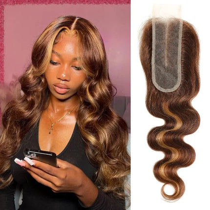 P4/27 Color Deep Part 2x6 Transparent Lace Closure Body Wave Human Hair Brown and Blond Pre Plucked With Baby Hair 8-20 Inches