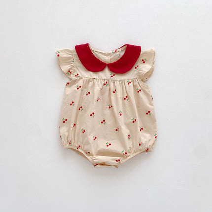7397 Baby Princess Romper Cherry Printed Longsleeve Cotton Jumpsuit Baby Clothes Infants Outfit