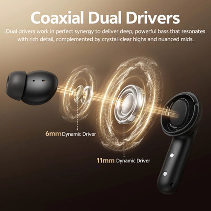 QCY MeloBuds N60 HT19 Wireless Bluetooth 6.0 Earphones 56dB Hybrid ANC LDAC Hi-Res Audio with Coaxial Dual Driver Earbuds 45Hrs