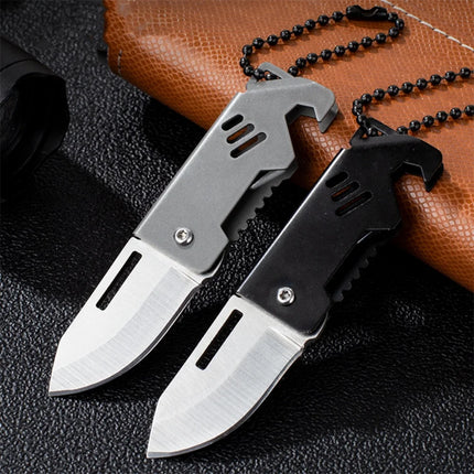 New Outdoor Folding Pocket Knife Keychain D2 Steel Sharp Cutting Camping Survival Tool Bottle Opener Portable Key Chain Pendant