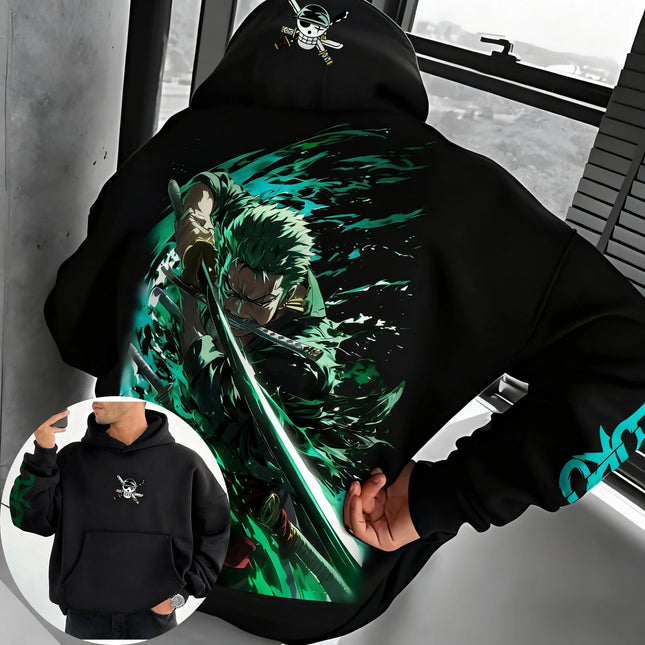 ONE PIECE Anime Autumn/Winter Hoodie Men's and Women's New Roronoa Zoro Printed Street Hip Hop Trendy Casual Parent Child Top