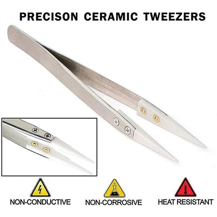 1200° Ceramic Tipped Stainless Steel Tweezers Tips Heat Pointed Resistant Tweezer Electronic Soldering Tweezers Fine Pointed Tip