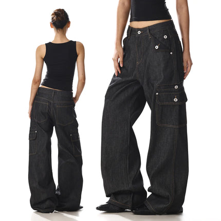 Men High Street Fashion Multi-Pocket Loose Casual Wide Leg Cargo Jeans Women Y2k Streetwear Denim Baggy Jeans Pants Trousers