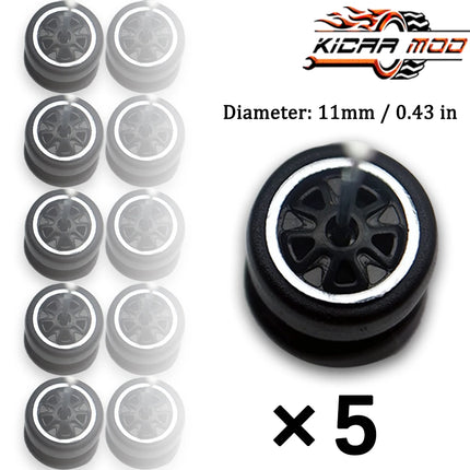 1/64 Model Wheels Rubber Slick Tires ABS Wheels for Hot Wheels  Tomica Mainline Diecast Model Car Refit Parts-Dia 11mm (5 Set)