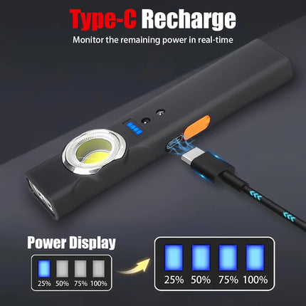 Portable RechargeableLED COB Dual Light Source Handheld Flashlights With 6 Lighting Modes/Magnet Mini Clip Flood Work Light