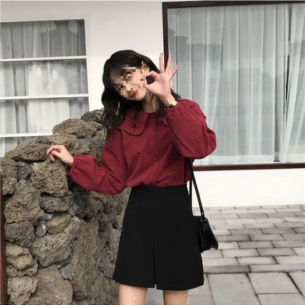 Casual Base Layer Top Autumn Collection Fresh Korean Style Doll Collar New Model Long Sleeve Shirt Women's Top