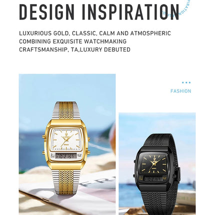 LIEBIG Luxury Dual Display Time Quartz Watches For Men Women Fashion Outdoor Sports Week Waterproof Digital Wristwatches Relojes