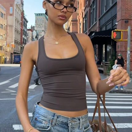 Hugcitar 2025 Summer Solid Straps Sexy Slim Crop Tank Top Women Casual Y2K Clothes Streetwear Party Sport Festival Wholesale