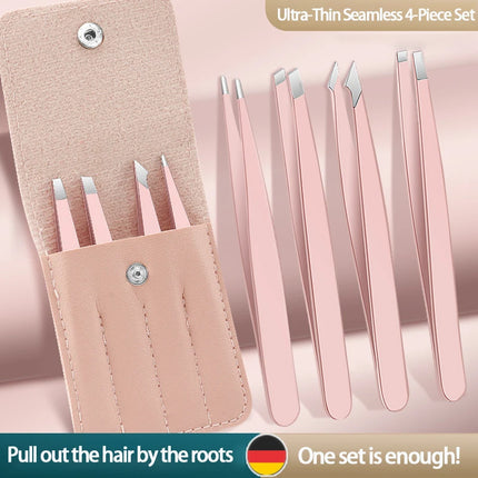 Colorful Stainless Steel 4 Pack Tweezer Set for Women and Men's Eyebrows & Eyelashes Comes with Storage Bag
