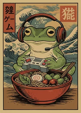 Japan Ukiyo-E Style Fun Game Animal Ramen Posters Art Print Mexican Axolotl Game Cat Ferret Canvas Painting Game Room Home Decor