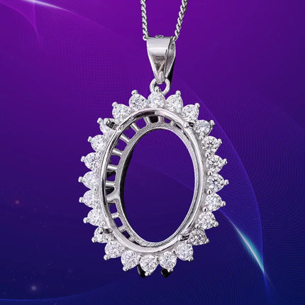 MeiBaPJ Inlay Multi Size Oval Gemstone S925 Sterling Silver DIY Empty Pendant Holder for Women Fine Charm Wedding Jewelry