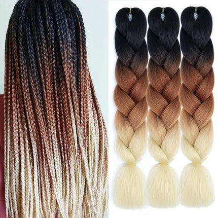 Synthetic African Braided Ombre Braiding Hair Braid Hair Extensions 3Pcs Pre Stretched High Temperature Crochet Braiding Hair