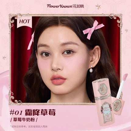 Flower Knows Shells Jewel Collection Embossed Silk Satin Blusher Expands Shrink Cheek Vintage Pearl Makeup