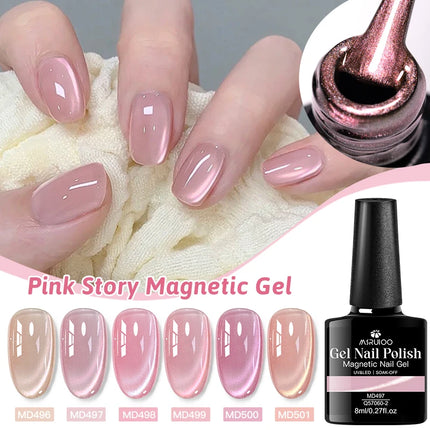 MSRUIOO 8ml Pink Cat Eye Magnetic Gel Nail Polish, Holographic Rainbow Varnish DIY Home Salon Festive Gift  For Valentine's Day