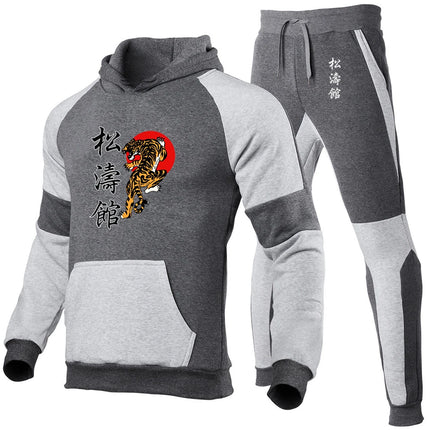 2025 Spring And Autumn Men's Shotokan Karate Logo Print Patchwork Hooded Hoodies+Leisure Sweatpants Sports Comfortable Sets