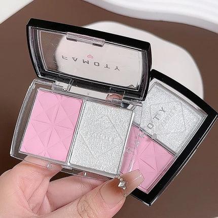 FAMOTY dual-color blush, Highlighter and contouring All-in-one plate, Shadow Brightening blush plate, multiple uses in one plate