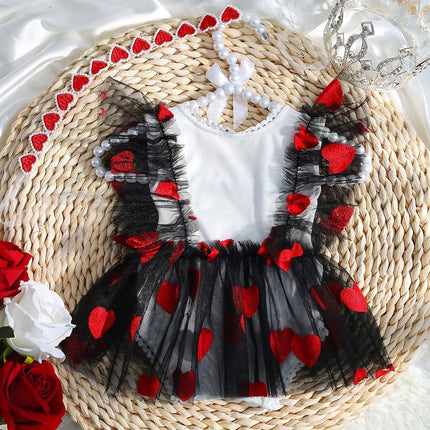 Ylsteed Newborn Girl Photography Outfits Red Heart Embroidery Romper Dress with Headband Infant Photography Props