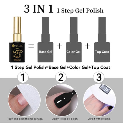 UR SUGAR 15ml Black White 1-step Gel Polish 3 IN 1 Gel Nail Polish Nail Art Soak Off LED UV Gel Nail Varnishes For Nail DIY Arts