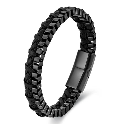 Classic Stainless Steel Leather Bracelet For Mens Chain Wristband Business Charm Jewelry Accessories for Dad Boyfriend