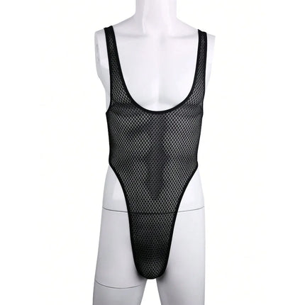 Men's Thong Bodysuit Sexy Lace Jumpsuit, Semi-transparent Sexy Lingerie
