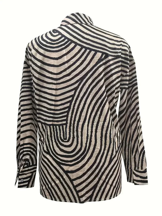 Plus Size 1XL-5XL Women's Fashion Chic Zebra Print Blouse Ladies Casual Long Sleeve Button-Up with Lapel Collar Blouse Shirt