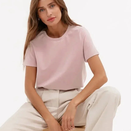 Bornladies Summer 100% Cotton Women's T-shirt Bottoming Basic Fashionable Solid Lady Short Sleeve Loose Tops Shirts 230g/㎡ Tops