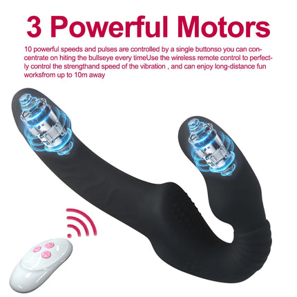 Strapless Strap on Dildo Vibrators for Women Double Head Vibrating Penis Dildo for Lesbian Erotic Adult Sex Toys for Couples 18+