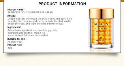 ARTISCARE Snail Face Cream + Peptide Eye Roller + Golden Eye Cream 3Pcs for Facial Moisturizing Serum Dark Circles Eye Care