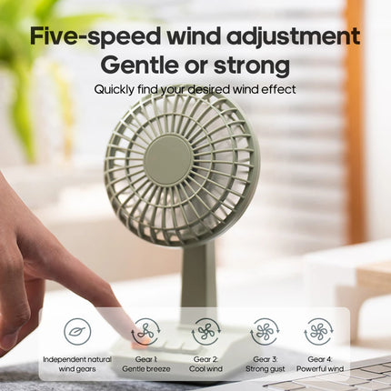KINSCOTER Vintage Desktop Fan 2000mAh 90° tilt Adjustable Mini Rechargeable Fan 5 Gear Speed  for Home/Office/Student/Gift
