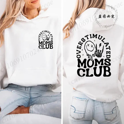 Hoodies for Women Overstimulated Moms Club Design Sweatshirts Women Clothes Comfortable Pocket Pullovers Graphic Mother Gifts