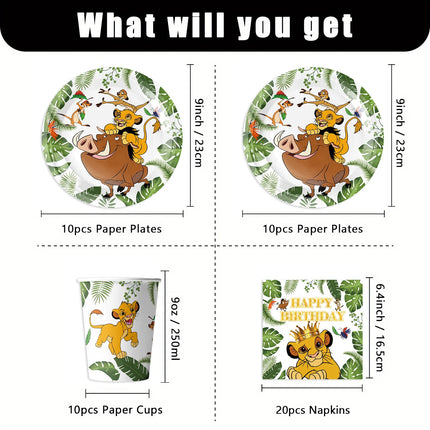 The Lion King Simba Jungle Theme Tableware Kit Printed Paper Plates Paper Cups Kids Boys Safari Birthday Party Decorations