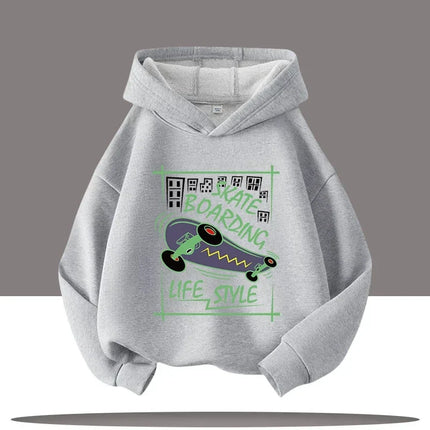 Autumn Winter Skateboard Cool Print Children's Hoodie Warm Pullover Girl Casual Top Kid Casual Clothes Boy Sportswear Sweatshirt