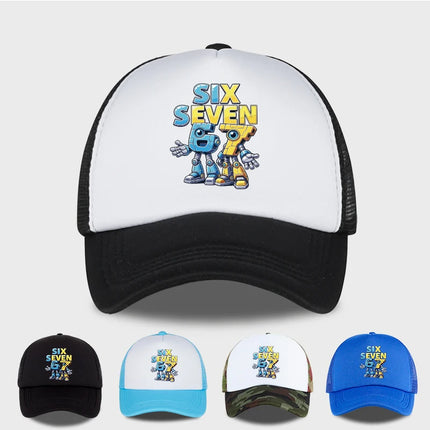 Cute 67 Robot Print Mesh Cap: Breathable, Sun-Protective, and Adjustable—A Versatile Streetwear Cap for Boys and Teens