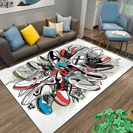 Fashion Shoes Sneakers Logo Print Carpet Rug for Living Room Corridor Bedroom Machine Washable Kid Room Play Floor Mat Gifts