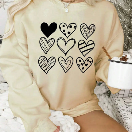 Simple Lines Heart Drawing Printing Women Hoodies Harajuku Hoody Fashion Clothing Comfortable Winter Autumn Sweatshirt