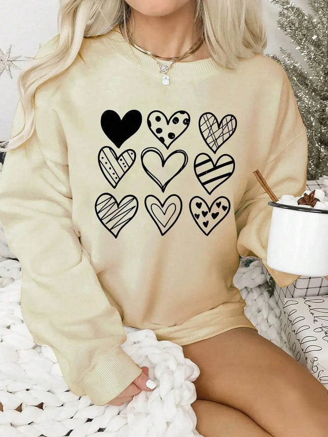 Simple Lines Heart Drawing Printing Women Hoodies Harajuku Hoody Fashion Clothing Comfortable Winter Autumn Sweatshirt