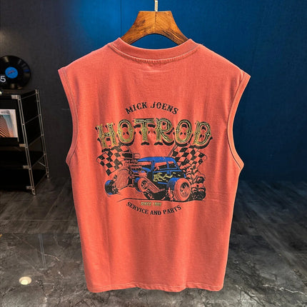 2025 Summer New Sports Fitness Loose Sleeveless Tank Top Men's Sweat Absorbing Trendy Printed T-shirt