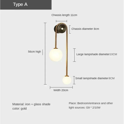 Modern Bedroom Bedside Wall Light Lamp Glass Ball  LED Gold Home Decor Living Room Corridor Interior Lighting Sconce Luminaire