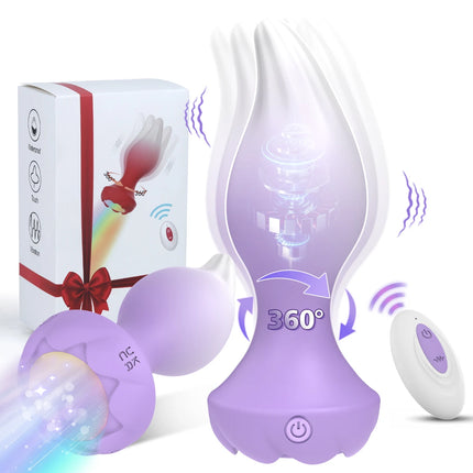 Remote Control Rotation Rose Butt Plug for Men Women Wiggle Anal Vibrator Gay Anal Plug LED Adult Sex Toys for Couples Supplies