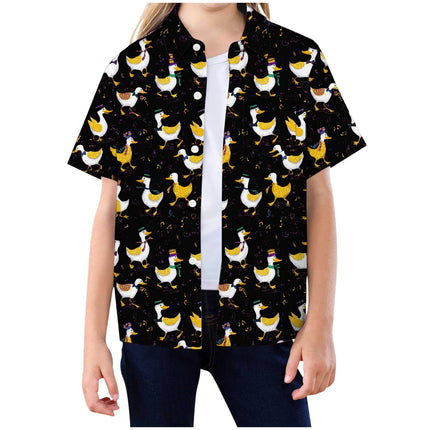 T Shirts Duck Shirt For Kids Funny Rubber Duck Print Colorful Carnival Shirt Button Down Children'S Clothing 아동복